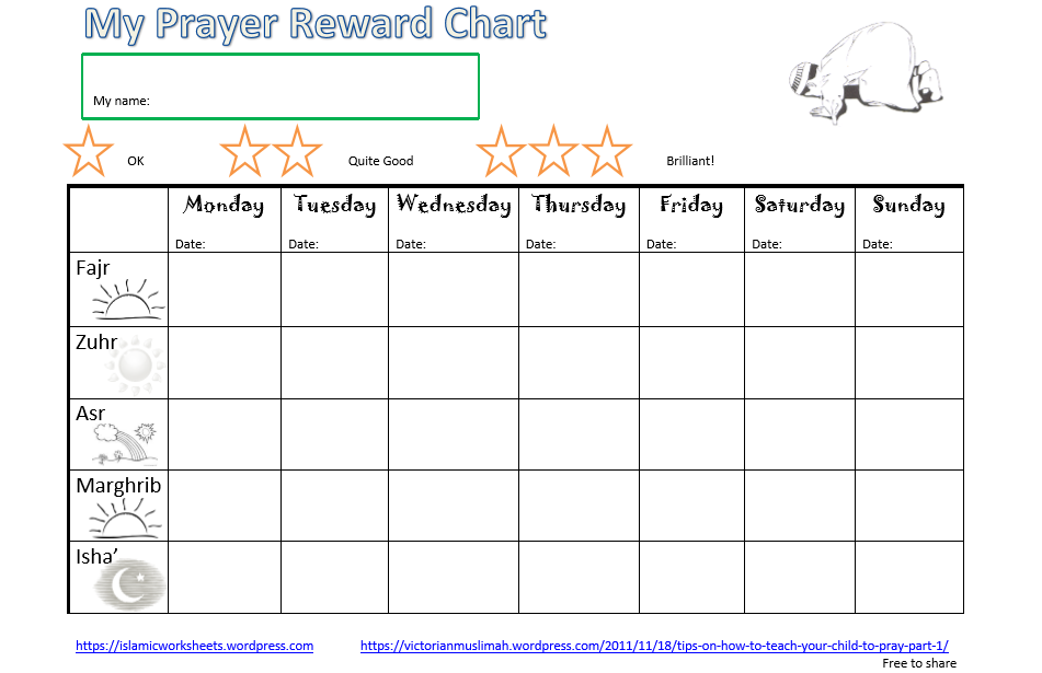 Lds Primary Prayer Chart Printable